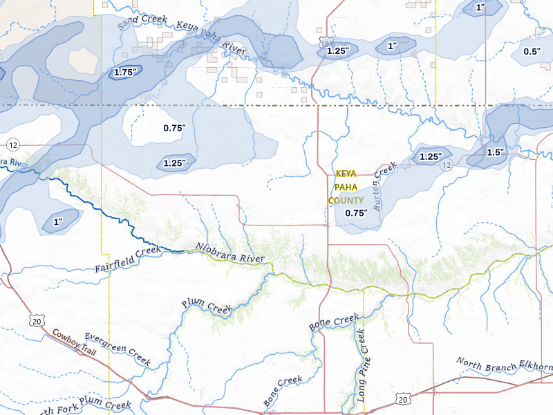 NEXRAD radar-signature map of the hail storm over Springview, NE on Jun 27, 2026