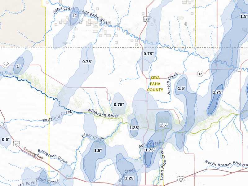NEXRAD radar-signature map of the hail storm over Springview, NE on Jun 30, 2026