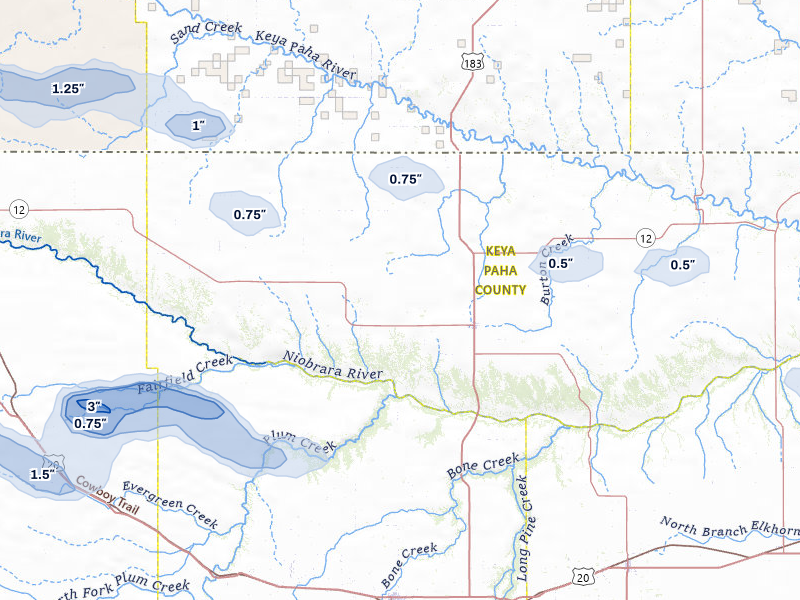 NEXRAD radar-signature map of the hail storm over Springview, NE on Jul 30, 2026