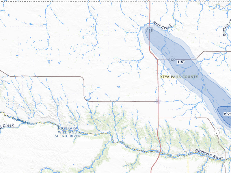 NEXRAD radar-signature map of the hail storm over Springview, NE on Aug 19, 2026