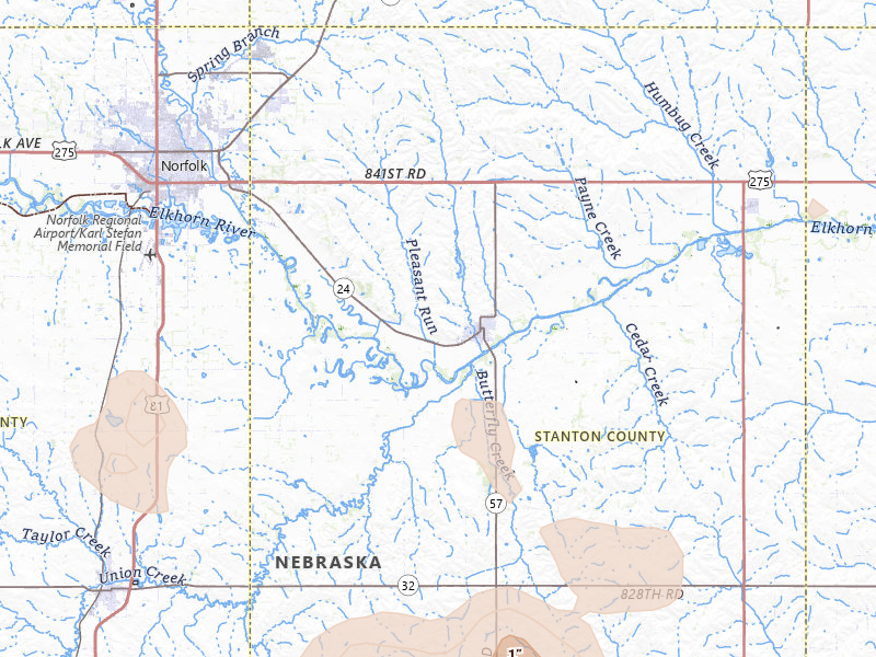 Radar-estimated hail-size map of the storm over Stanton, NE on Jul 26, 2026