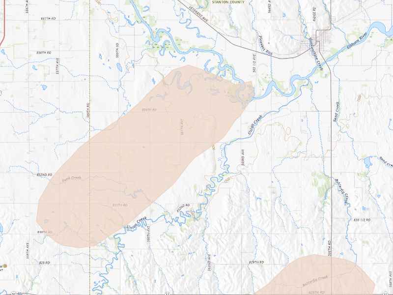 Radar-estimated hail-size map of the storm over Stanton, NE