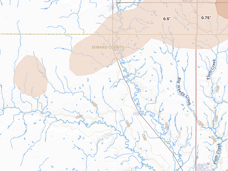 Radar-estimated hail-size map of the storm over Staplehurst, NE
