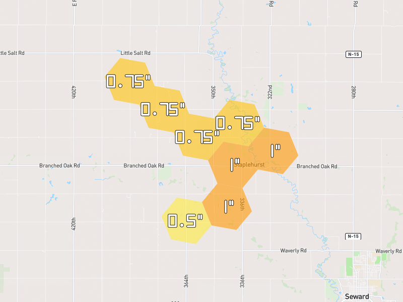 Hail map of Staplehurst, NE on Jun 6, 2026, hail up to 1"