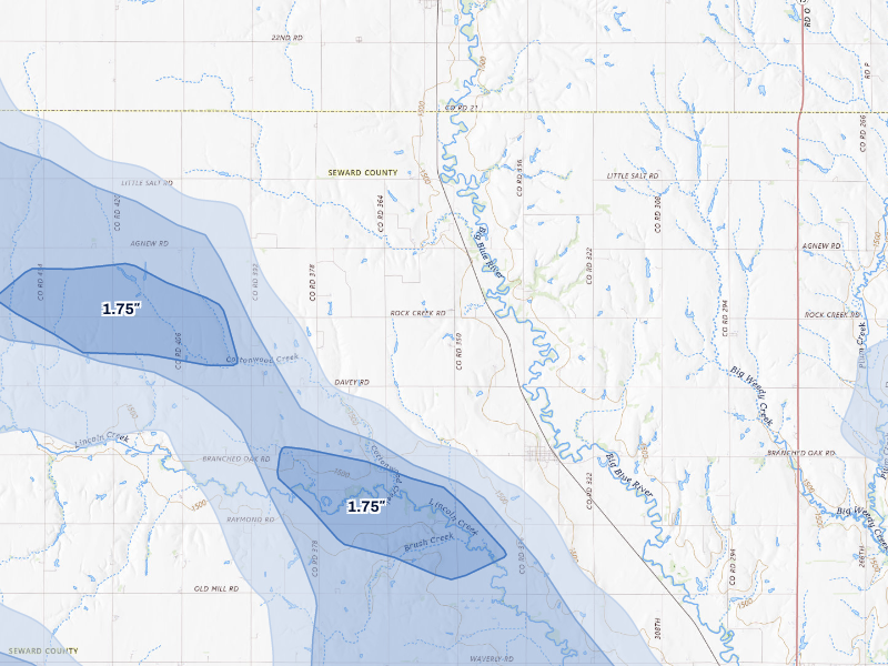 NEXRAD radar-signature map of the hail storm over Staplehurst, NE on Aug 19, 2026