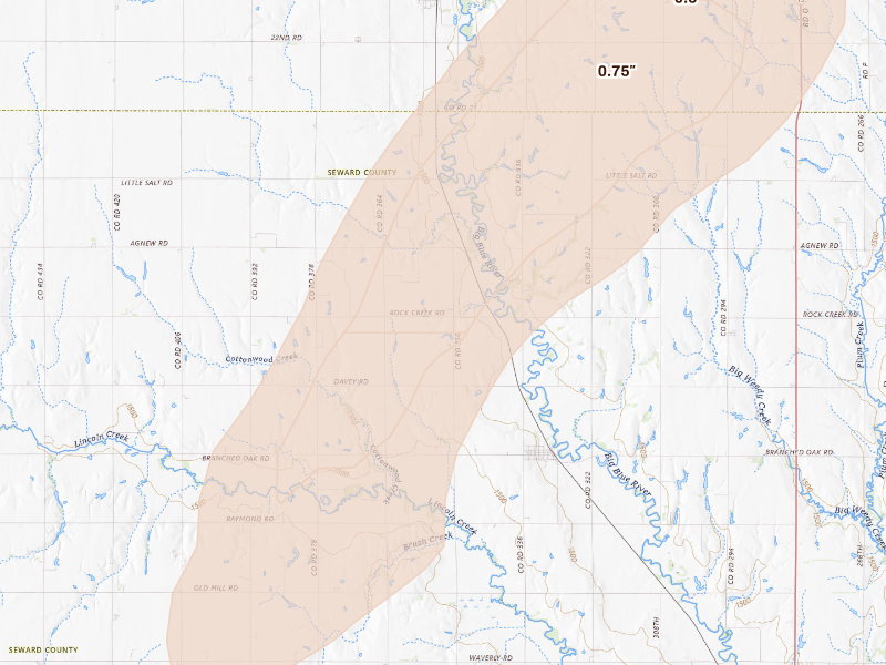 Radar-estimated hail-size map of the storm over Staplehurst, NE
