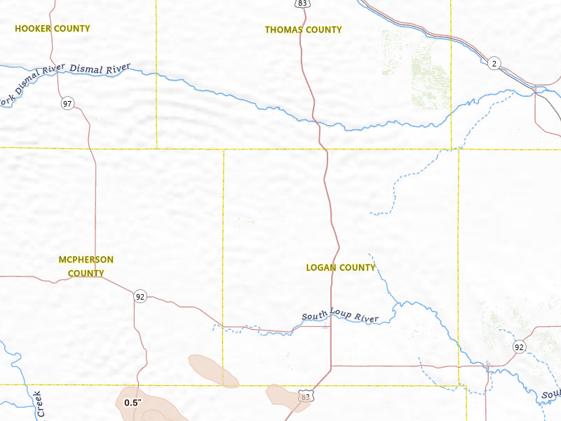 Radar-estimated hail-size map of the storm over Stapleton, NE on Jun 24, 2026