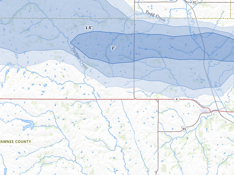 NEXRAD radar-signature map of the hail over Steinauer, NE
