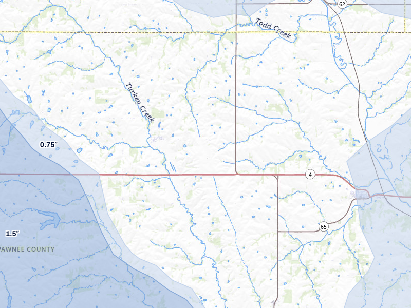 NEXRAD radar-signature map of the hail storm over Steinauer, NE on Jul 3, 2026