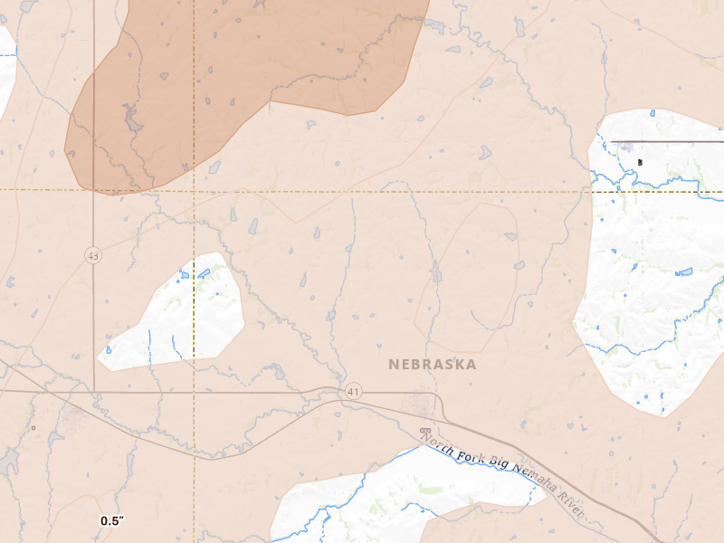 Radar-estimated hail-size map of the storm over Sterling, NE on Jul 3, 2026
