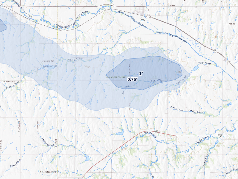 NEXRAD radar-signature map of the hail storm over Sterling, NE on Aug 19, 2026