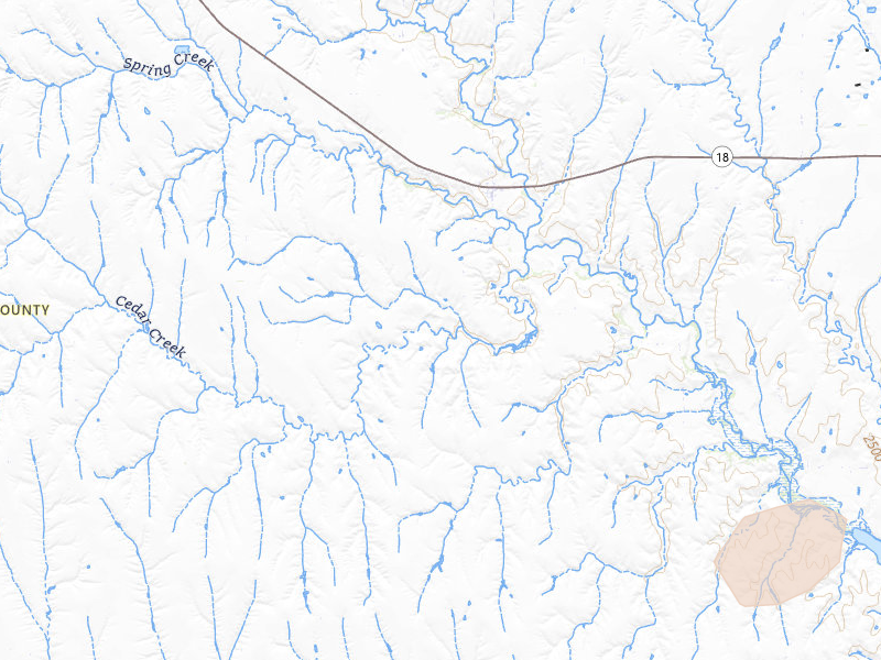 Radar-estimated hail-size map of the storm over Stockville, NE on Jul 22, 2026