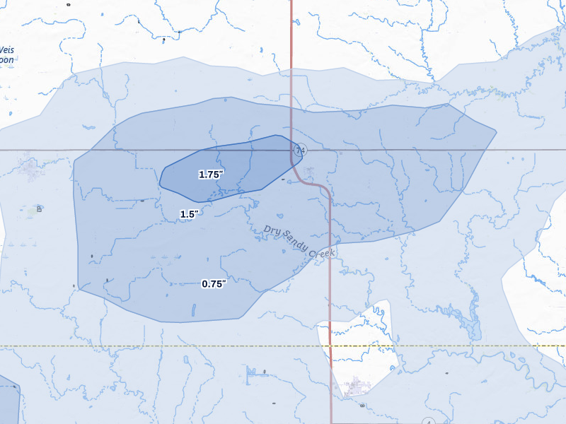 NEXRAD radar-signature map of the hail storm over Strang, NE on May 15, 2026