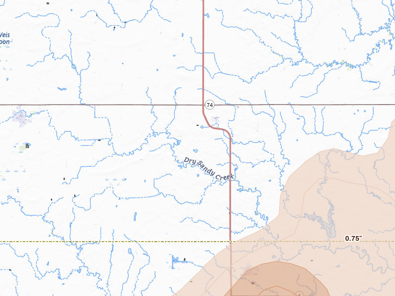 Radar-estimated hail-size map of the storm over Strang, NE on May 17, 2026