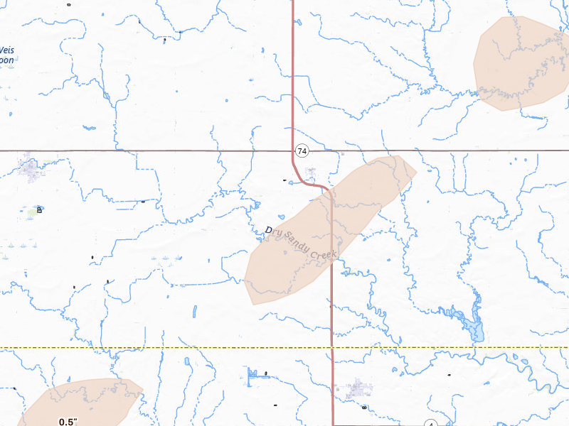 Radar-estimated hail-size map of the storm over Strang, NE on May 18, 2026