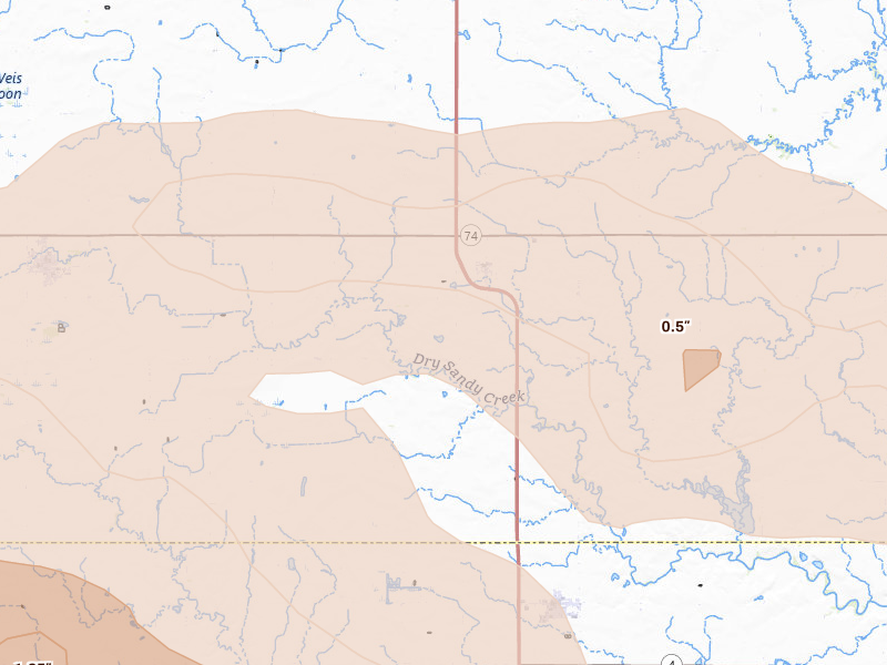 Radar-estimated hail-size map of the storm over Strang, NE on Jun 20, 2026