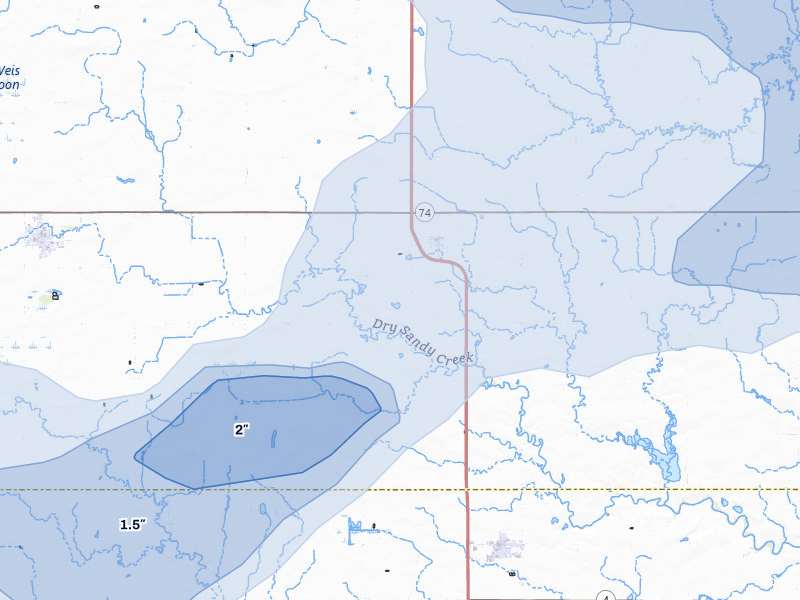 NEXRAD radar-signature map of the hail storm over Strang, NE on Jul 3, 2026