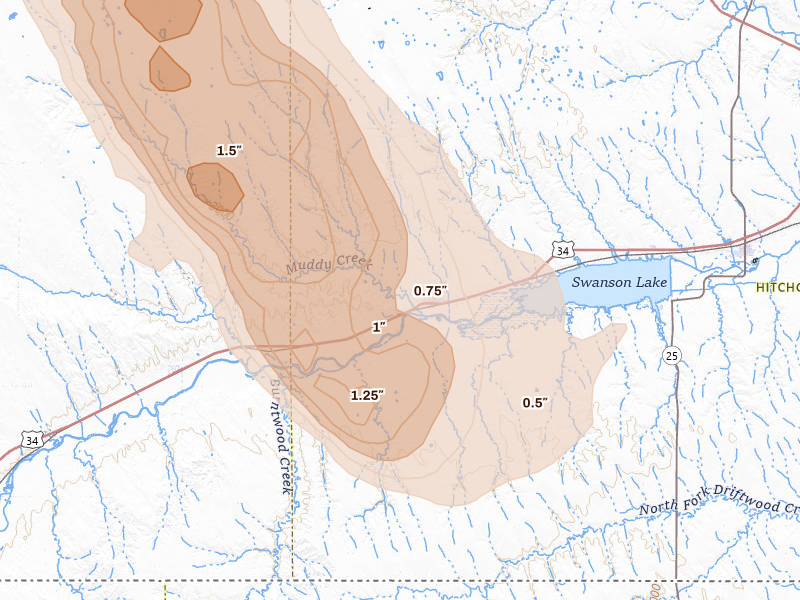 Radar-estimated hail-size map of the storm over Stratton, NE