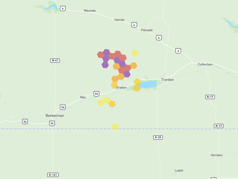 Hail map of Stratton, NE on Jul 3, 2026, hail up to 3.5"