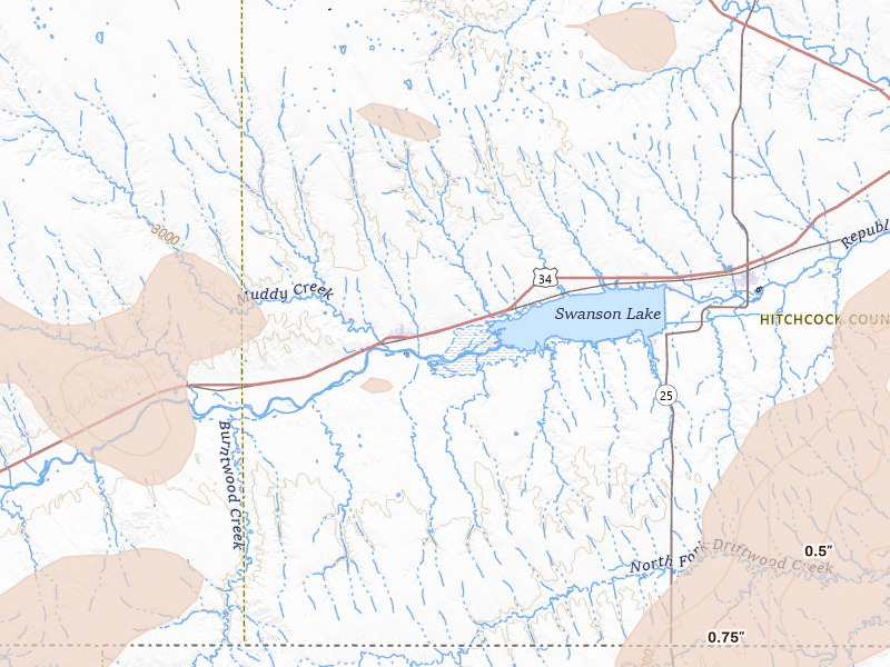 Radar-estimated hail-size map of the storm over Stratton, NE on Aug 14, 2026
