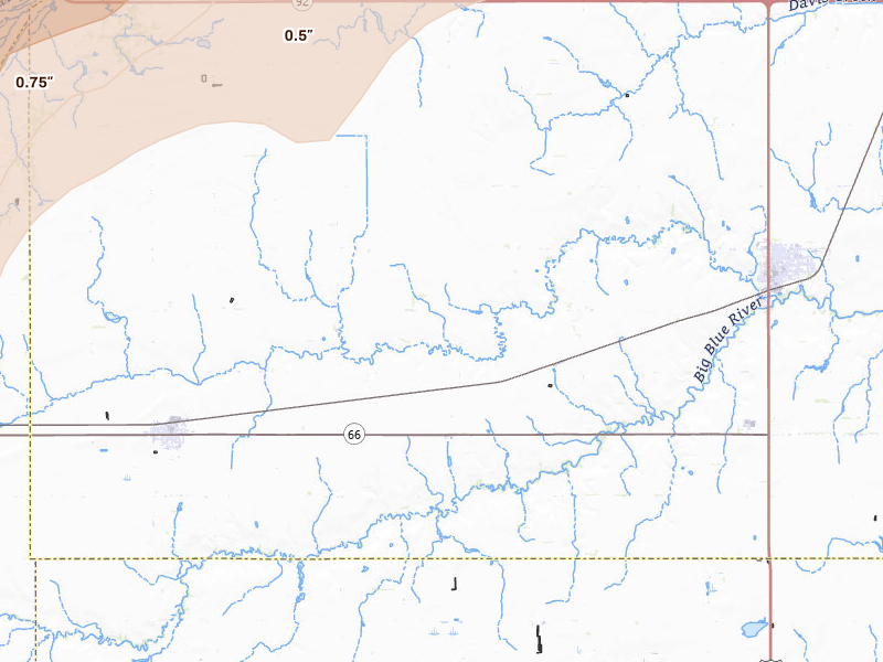 Radar-estimated hail-size map of the storm over Stromsburg, NE on May 17, 2026