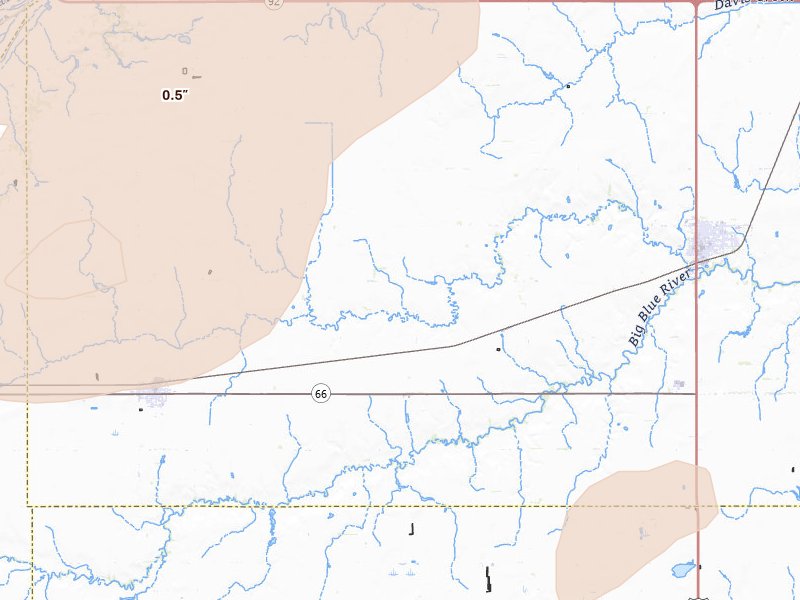 Radar-estimated hail-size map of the storm over Stromsburg, NE on Jul 8, 2026