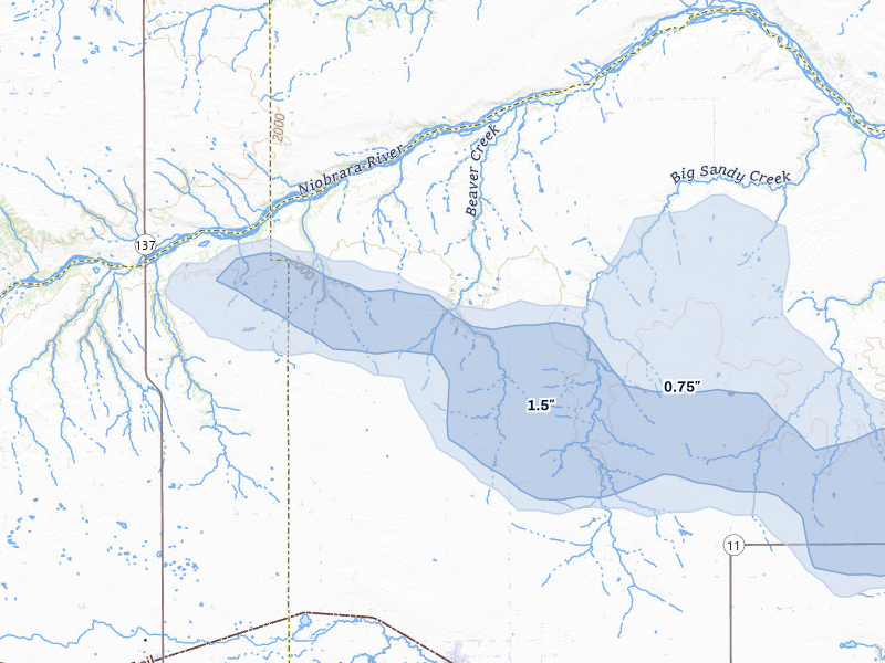 NEXRAD radar-signature map of the hail storm over Stuart, NE on Jul 30, 2026