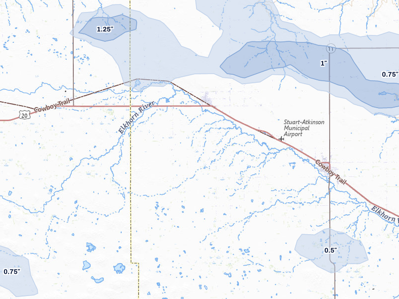 NEXRAD radar-signature map of the hail storm over Stuart, NE on Aug 11, 2026