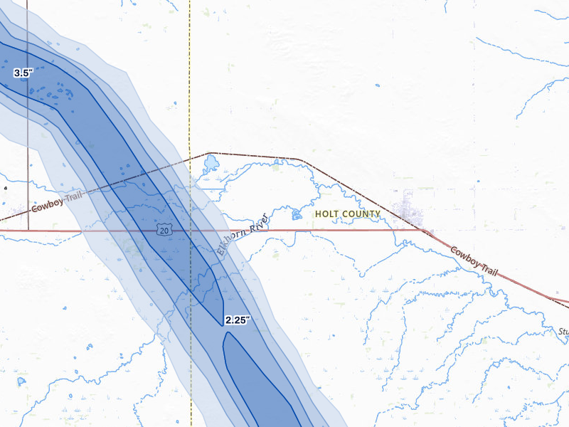 NEXRAD radar-signature map of the hail storm over Stuart, NE on Aug 19, 2026
