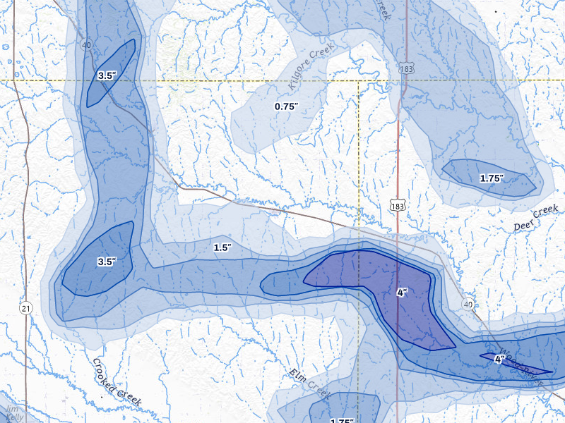 NEXRAD radar-signature map of the hail storm over Sumner, NE on May 16, 2026