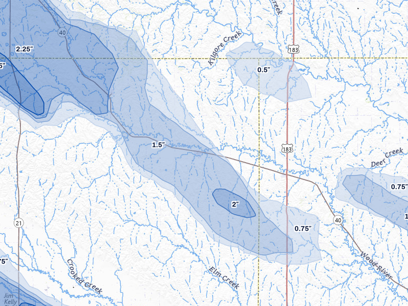 NEXRAD radar-signature map of the hail storm over Sumner, NE on Jul 30, 2026