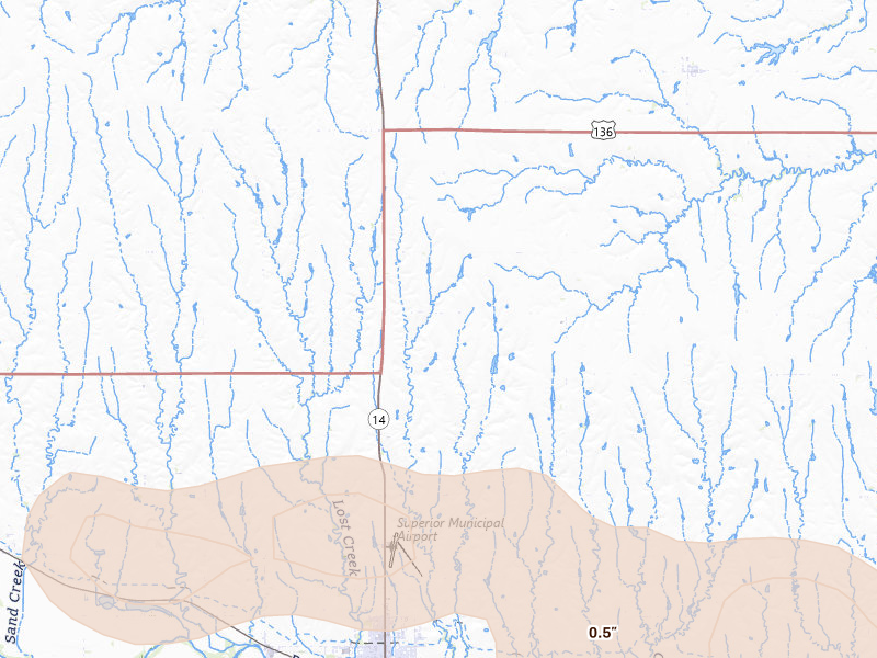 Radar-estimated hail-size map of the storm over Superior, NE on Apr 9, 2026