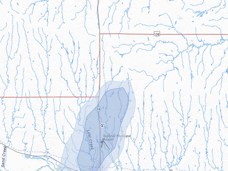 NEXRAD radar-signature map of the hail over Superior, NE