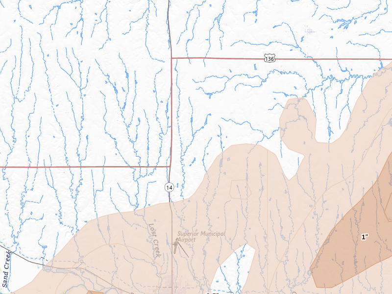 Radar-estimated hail-size map of the storm over Superior, NE on May 17, 2026