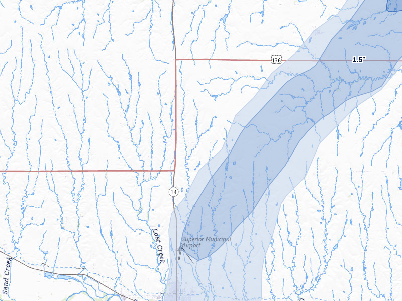 NEXRAD radar-signature map of the hail storm over Superior, NE on May 18, 2026