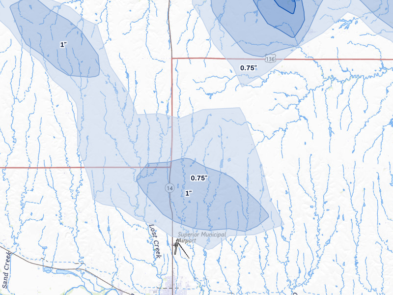 NEXRAD radar-signature map of the hail storm over Superior, NE on Jun 5, 2026