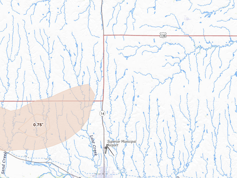 Radar-estimated hail-size map of the storm over Superior, NE on Jul 3, 2026