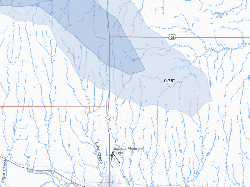 NEXRAD radar-signature map of the hail storm over Superior, NE on Jul 8, 2026