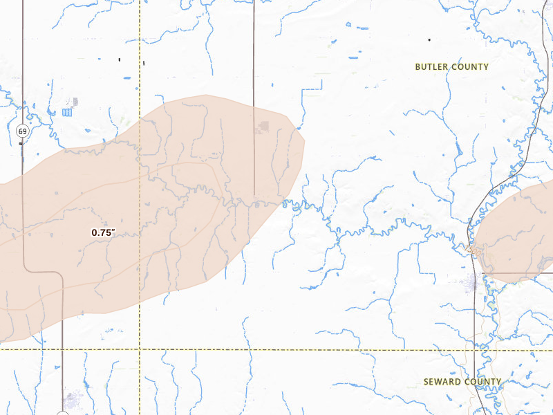 Radar-estimated hail-size map of the storm over Surprise, NE