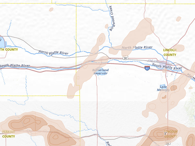 Radar-estimated hail-size map of the storm over Sutherland, NE on May 16, 2026