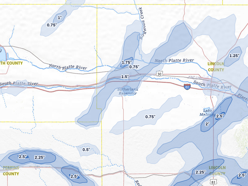 NEXRAD radar-signature map of the hail storm over Sutherland, NE on May 16, 2026