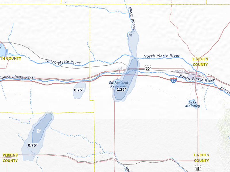 NEXRAD radar-signature map of the hail storm over Sutherland, NE on Jun 8, 2026