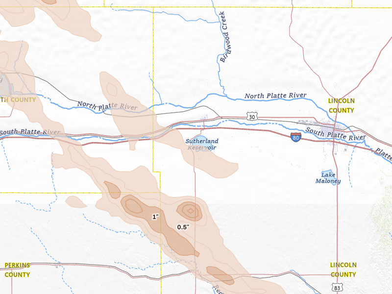 Radar-estimated hail-size map of the storm over Sutherland, NE