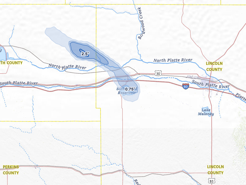 NEXRAD radar-signature map of the hail storm over Sutherland, NE on Aug 15, 2026