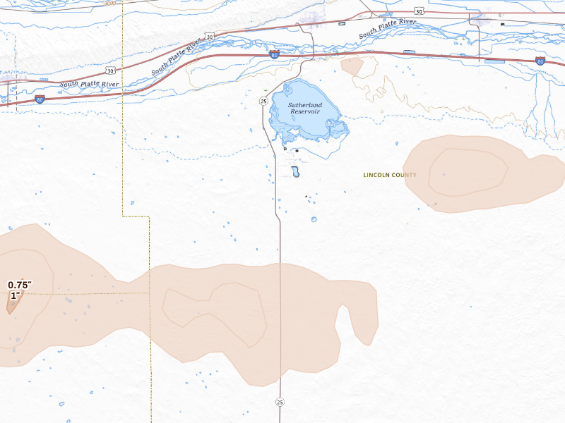 Radar-estimated hail-size map of the storm over Sutherland, NE on Sep 11, 2026