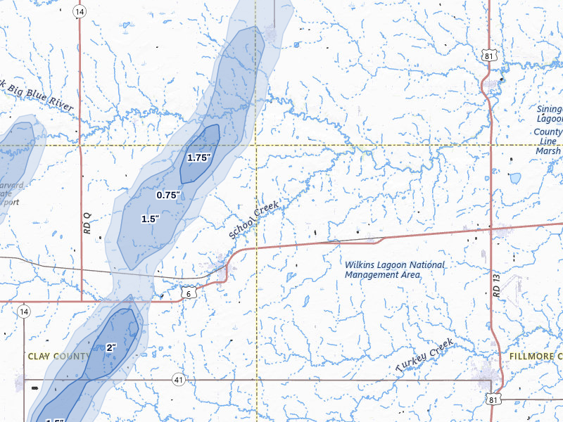 NEXRAD radar-signature map of the hail storm over Sutton, NE on May 17, 2026
