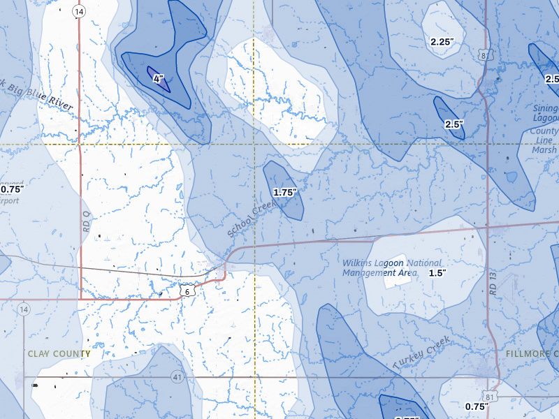 NEXRAD radar-signature map of the hail storm over Sutton, NE on Jun 5, 2026