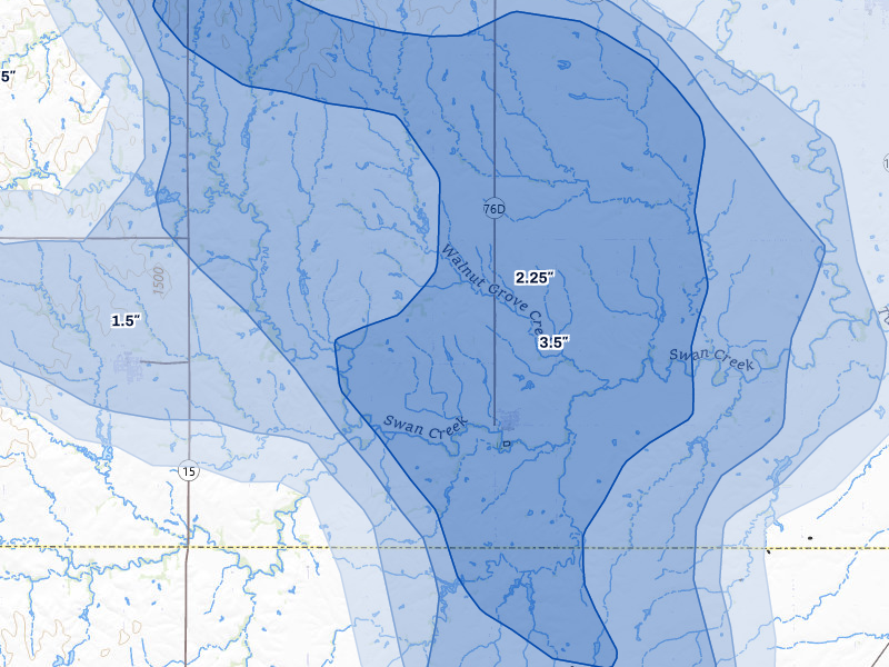 NEXRAD radar-signature map of the hail storm over Swanton, NE on Jun 5, 2026