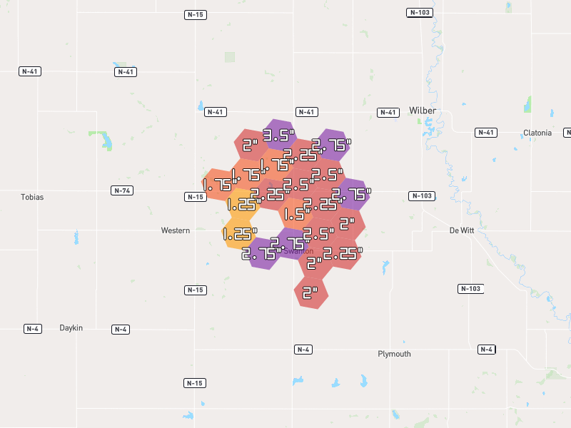 Hail map of Swanton, NE on Jun 6, 2026, hail up to 3.5"