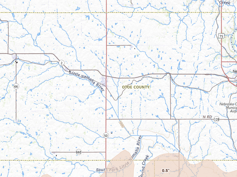 Radar-estimated hail-size map of the storm over Syracuse, NE on May 16, 2026